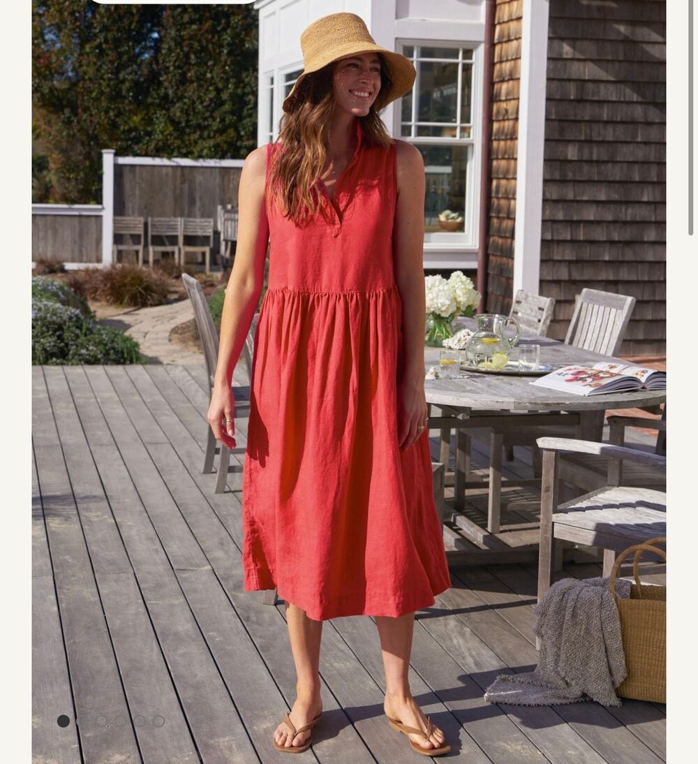 Frank & Eileen DAPHNE Summer Red Washed 100% Linen Size Small
